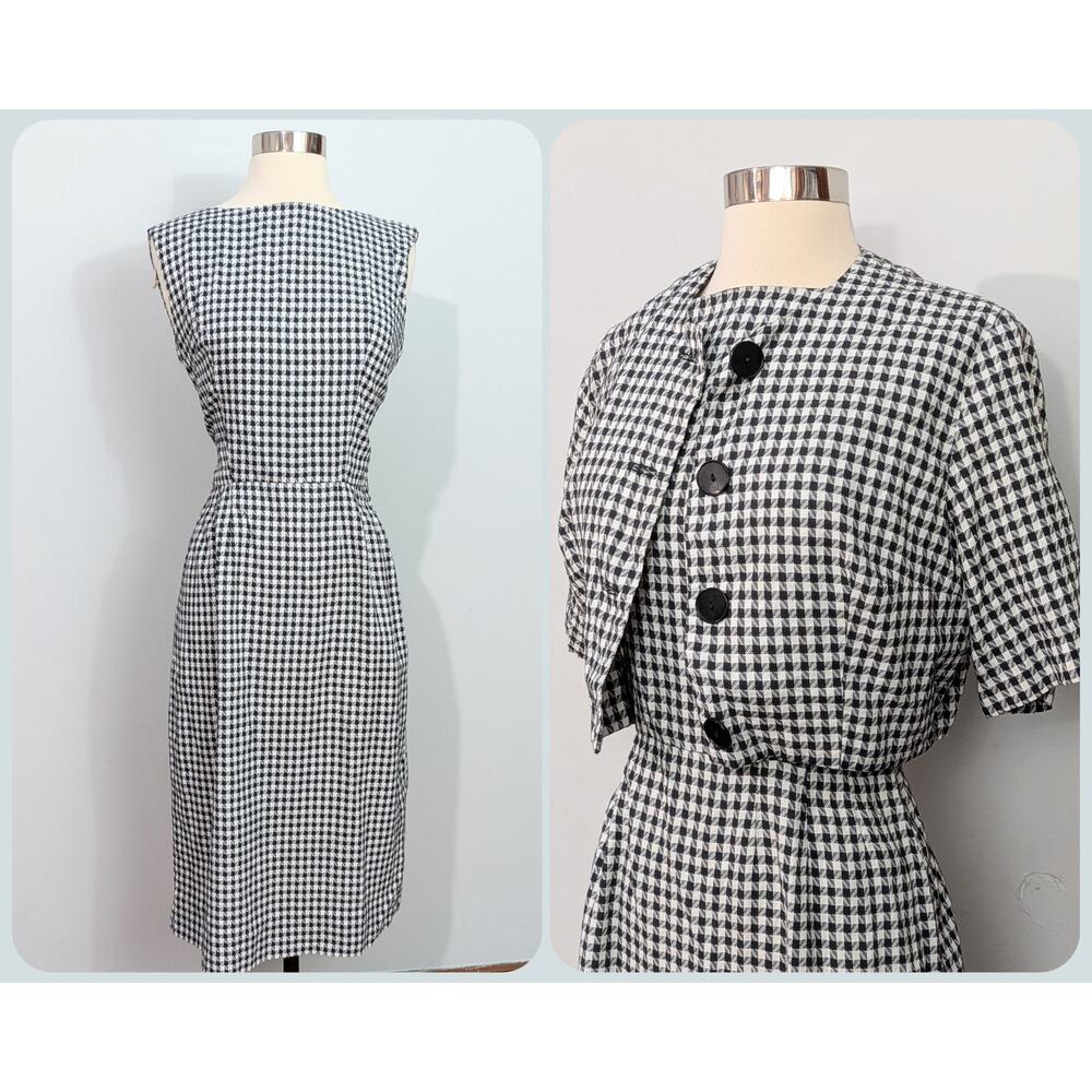 50s/60s Black and White Checked Wiggle Dress with Bolero